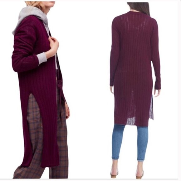 Free People Ribby Rib Open Front Cardigan Duster Linen Blend, size XS - Picture 3 of 13